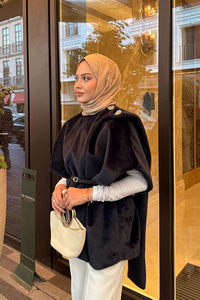 Şal Detay Kemerli Yelek Lacivert