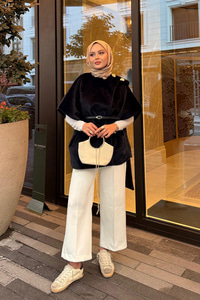 Şal Detay Kemerli Yelek Lacivert