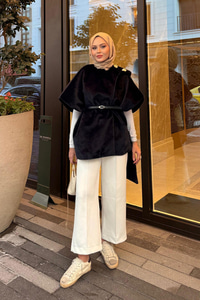 Şal Detay Kemerli Yelek Lacivert