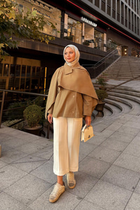 Şal Detay Kısa Trenç Haki Yeşil