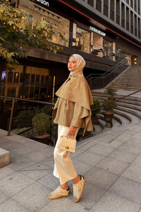 Şal Detay Kısa Trenç Haki Yeşil