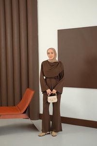 Şal Detay Takım Kahverengi