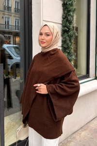 Şal Detaylı Kazak Kahverengi