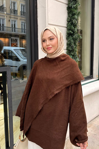 Şal Detaylı Kazak Kahverengi