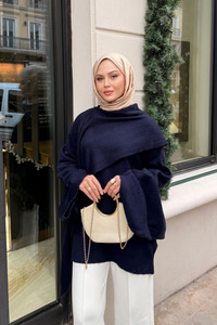 Şal Detaylı Kazak Lacivert