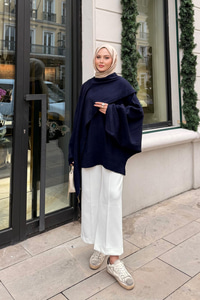 Şal Detaylı Kazak Lacivert