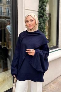 Şal Detaylı Kazak Lacivert
