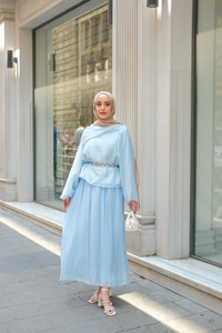 Şal Yaka Tensel Takım Bebe Mavi