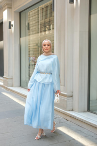 Şal Yaka Tensel Takım Bebe Mavi