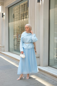 Şal Yaka Tensel Takım Bebe Mavi