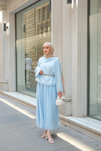 Şal Yaka Tensel Takım Bebe Mavi