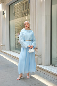 Şal Yaka Tensel Takım Bebe Mavi