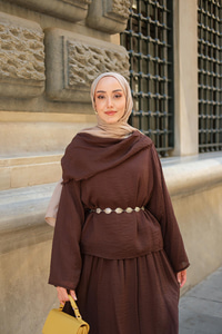 Şal Yaka Tensel Takım Kahverengi