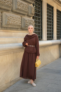 Şal Yaka Tensel Takım Kahverengi