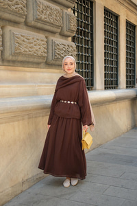 Şal Yaka Tensel Takım Kahverengi