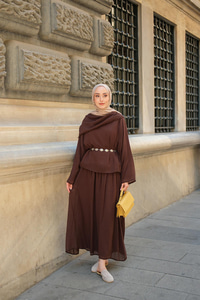 Şal Yaka Tensel Takım Kahverengi