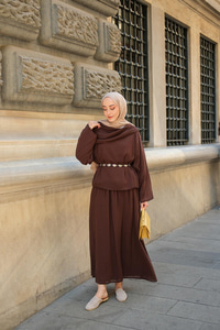 Şal Yaka Tensel Takım Kahverengi