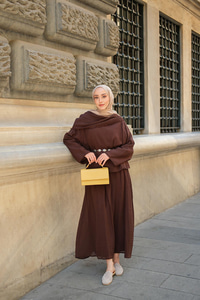 Şal Yaka Tensel Takım Kahverengi