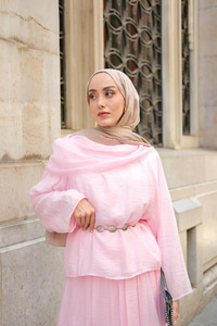 Şal Yaka Tensel Takım Pudra