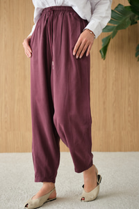 Şalvar Kesim Beli Ayarlanabilir Pantolon Mürdüm