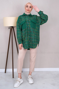Uygun Fiyatlı SANEL GARNILI CEPLI GOMLEK YESIL | Loccomoda.com 