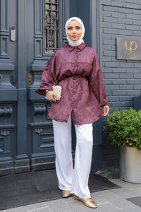 Saray Motiflli Desen Gömlek Bordo