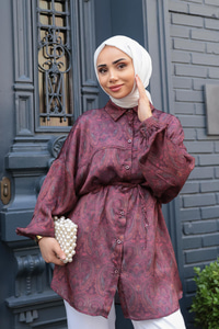 Saray Motiflli Desen Gömlek Bordo