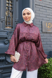 Saray Motiflli Desen Gömlek Bordo