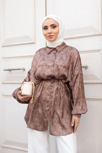 Saray Motiflli Desen Gömlek Kahverengi