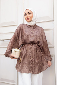 Saray Motiflli Desen Gömlek Kahverengi