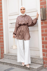 Saray Motiflli Desen Gömlek Kahverengi