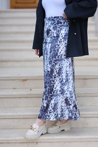 Saten Leopar Desen Etek  Mavi