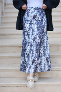 Saten Leopar Desen Etek  Mavi