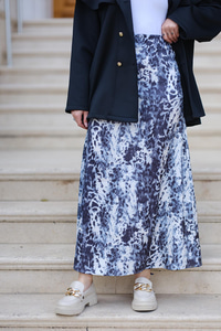 Saten Leopar Desen Etek  Mavi