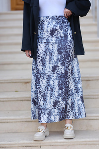 Saten Leopar Desen Etek  Mavi