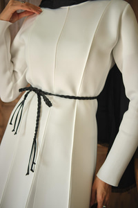 Scuba Puf Detay Elbise Beyaz