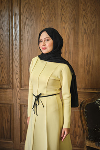 Scuba Puf Detay Elbise Sarı