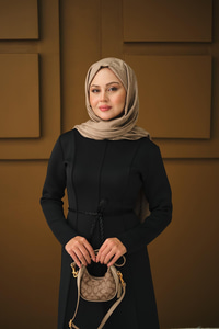 Scuba Puf Detay Elbise Siyah