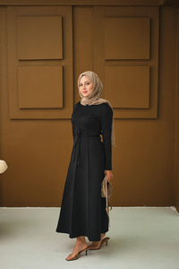 Scuba Puf Detay Elbise Siyah