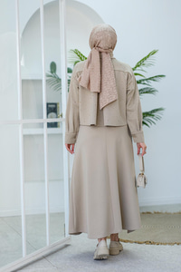 Scuba Taşlı Etekli Takım Krem