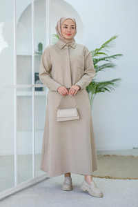 Scuba Taşlı Etekli Takım Krem