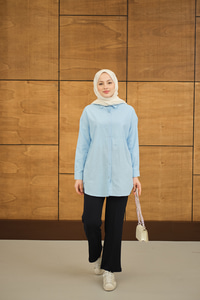 Şeffaf Düğme Detaylı Basic Gömlek Bebe Mavi