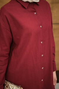 Şeffaf Düğme Detaylı Basic Gömlek Bordo