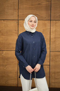 Şeffaf Düğme Detaylı Basic Gömlek Lacivert