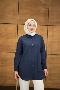 Şeffaf Düğme Detaylı Basic Gömlek Lacivert