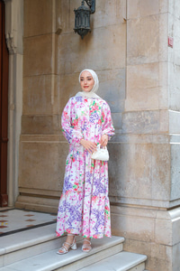 Şekil Desen Elbise Fuşya