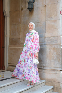 Şekil Desen Elbise Fuşya