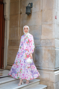 Şekil Desen Elbise Fuşya