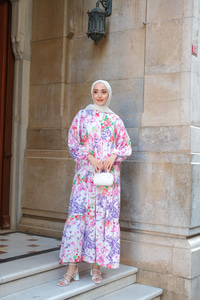 Şekil Desen Elbise Fuşya