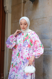 Şekil Desen Elbise Fuşya